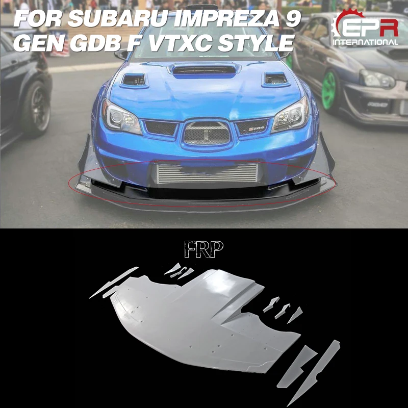 

For Impreza 9 Gen GDB F VTXC style wide front splitter with diffuser, 6 bottom fins & 4 side canard