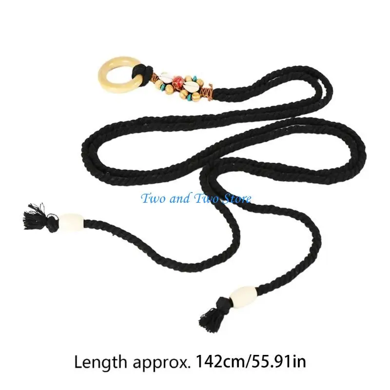 HX6F اليدوية النسيج الخصر حبل للنساء السيدات فستان حزام خصر مع الخرز البوهيمي الديكورات موضة حبل الخصر الإناث