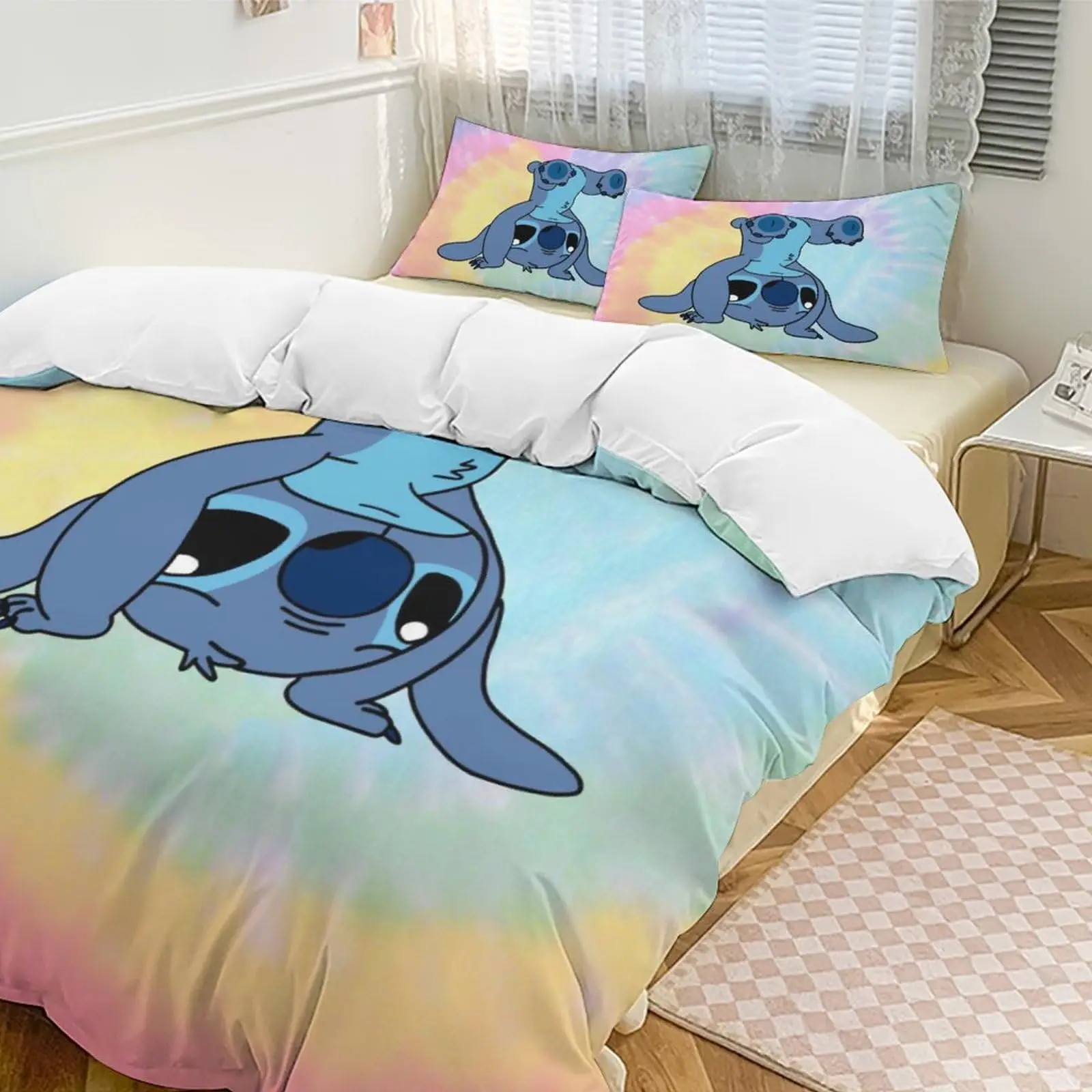 Juego de ropa de cama de dibujos animados de Disney Stitch para niños, funda de edredón, tamaño completo, Queen, King, individual, decoración de dormitorio, regalo de cumpleaños