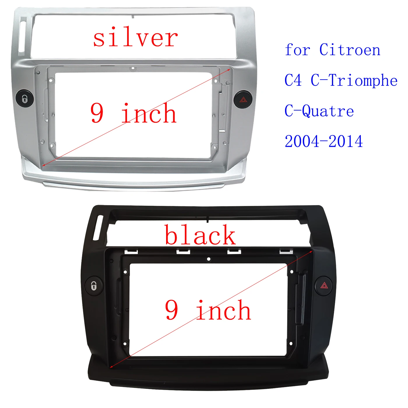 

9"Car Fascia Radio Panel DVD Panel Dash Kit Install Adapter Console Frame Bezel For Citroen C4 C-Triomphe C-Quatre 2004-2014 DVD