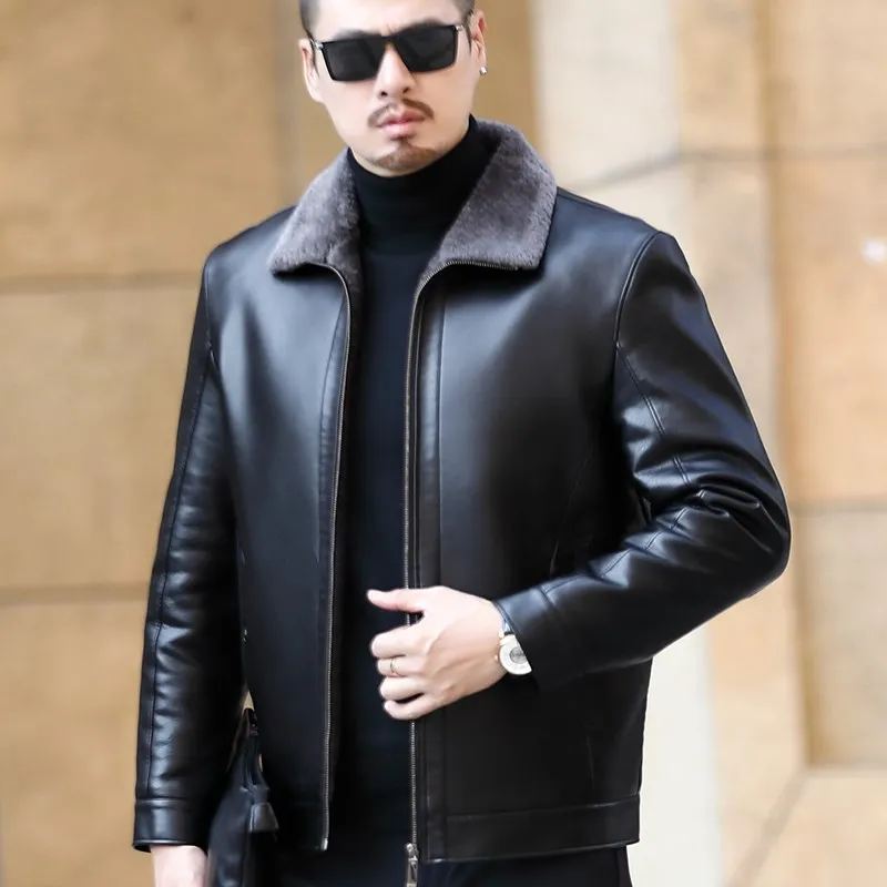 

Haining men's genuine leather jacket fur and fur casual thickened plush sheepskin jacket short coat