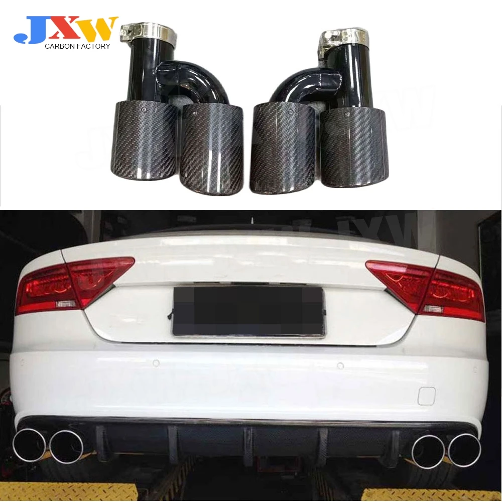 Carbon Fiber Look Exhaust Tips Stainless Steel Car Exhaust Muffler Tip Pipes OO-OO  For Audi  Car Accessories