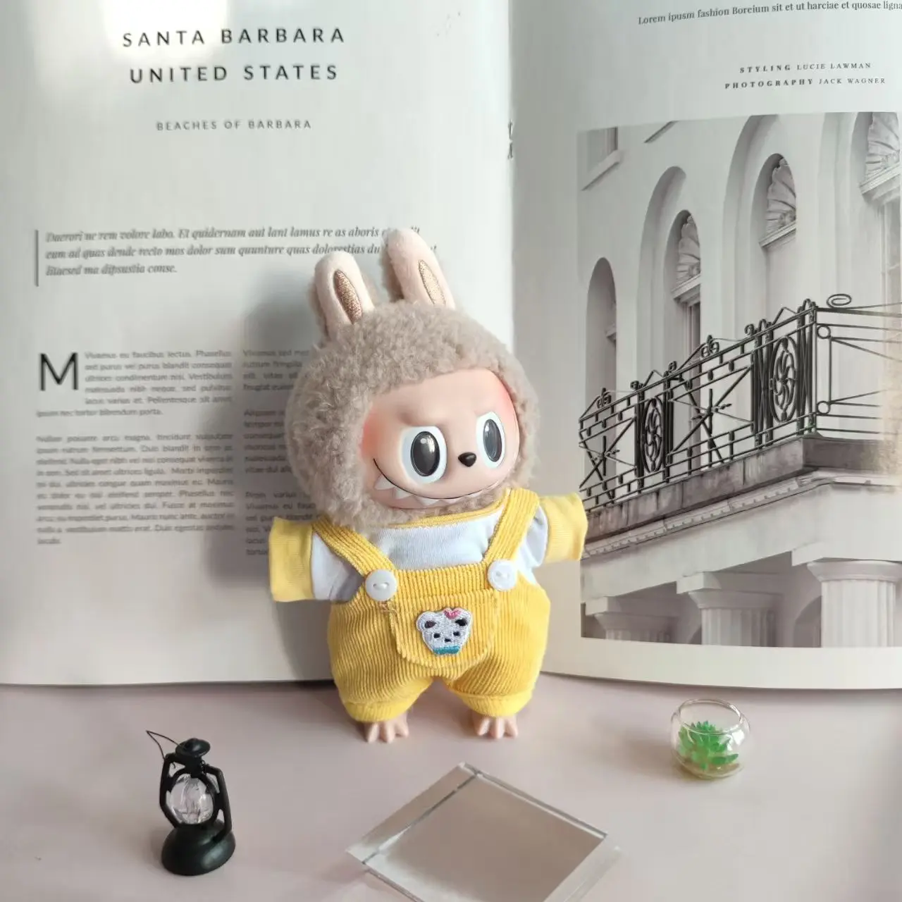 

Мини-кукла, одежда, аксессуары для Кореи, 15-17 см, Labubu V1 V2 V3, весенняя соломенная шляпа, комплект брюк с короткими рукавами, одежда в подарок