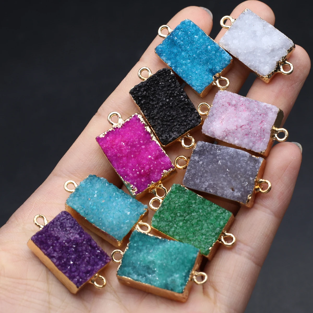 1pc Natural Semiprecious Stone Random Color Rectangle Wrap Gold Pendant DIY Making Bracelets Necklaces Jewelry Accessories Gifts