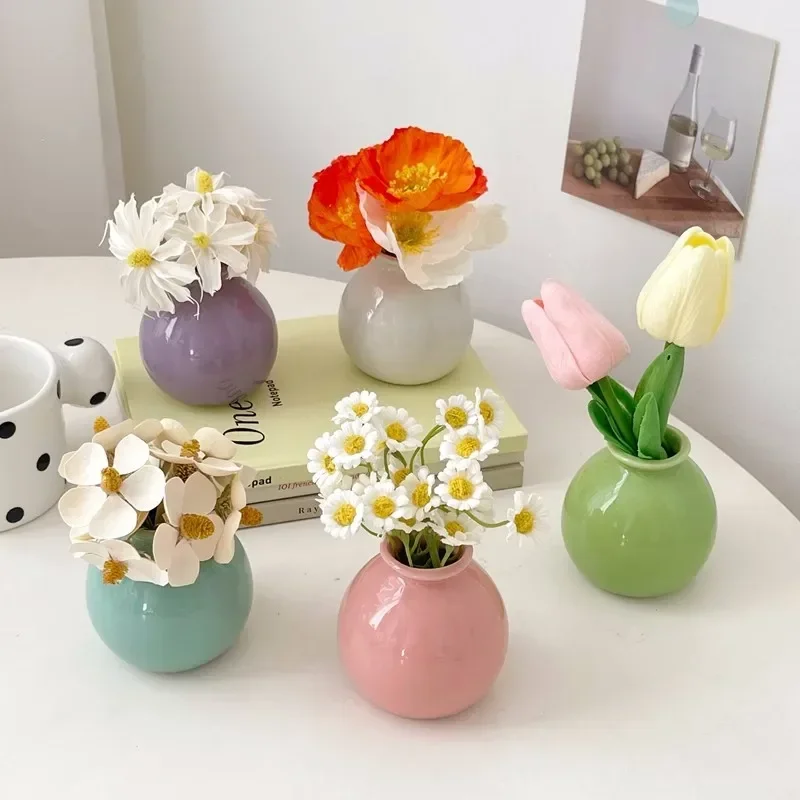 Colorful Ceramic Vase Flower Bottle Flower Vase Vases for Decoration Living Room Mini Solid Hydroponics Bottle Room Decor