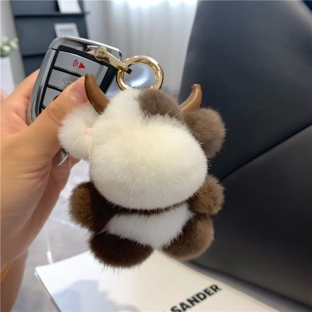 Boneca chaveiro longo juba bezerro pingente de pelúcia recheado com chifre de pelúcia vaca chaveiro saco macio decoração bonito animal chaveiro criança meninas