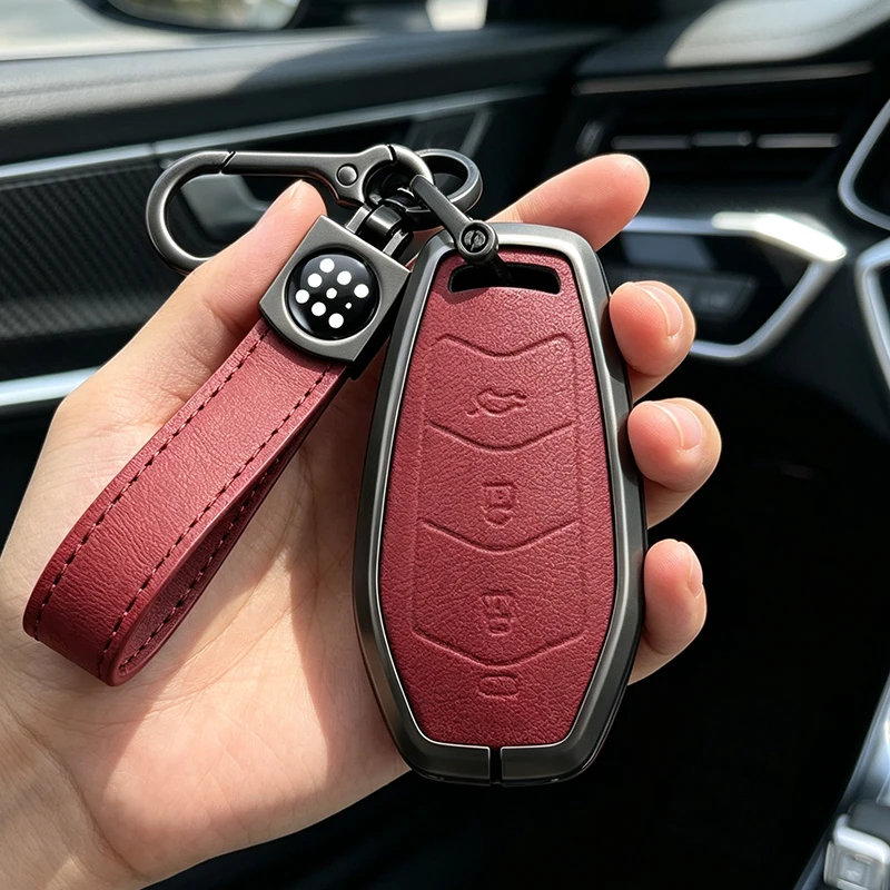 Metal Leather Car Key Case Cover Holder For Dongfeng fengguang Seres Evolute i-Space i-Pro Landian E5 CarProtection Shell