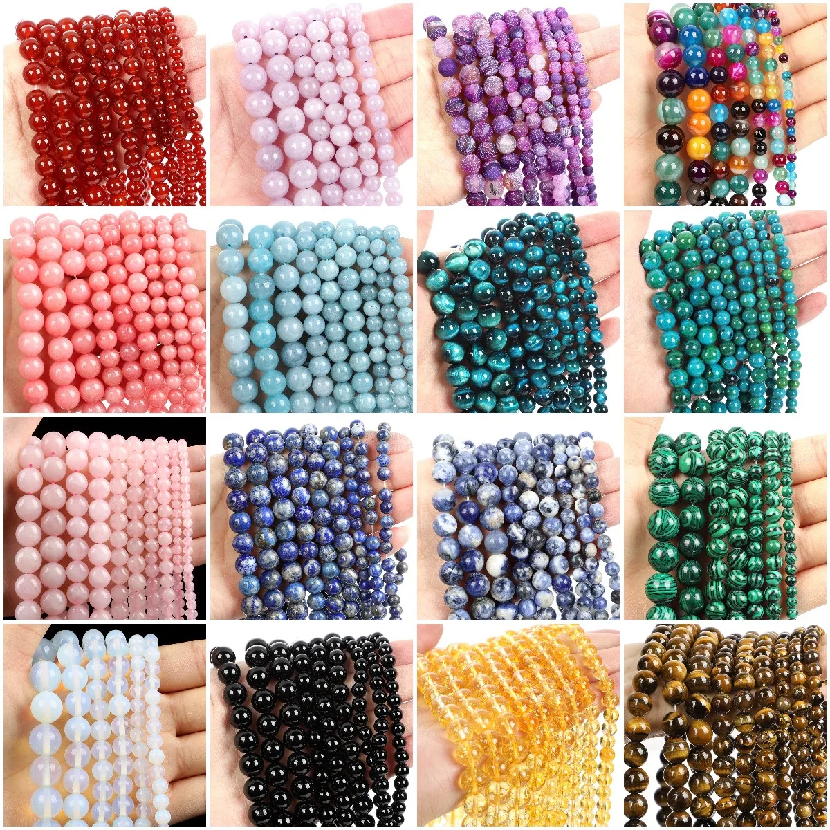 Natural Stone Beads Tiger Eye Turquoises Tourmaline Amazonite Rose quartz Agate Beads For Jewelry Making DIY Bracelet 4 6 8 10mm