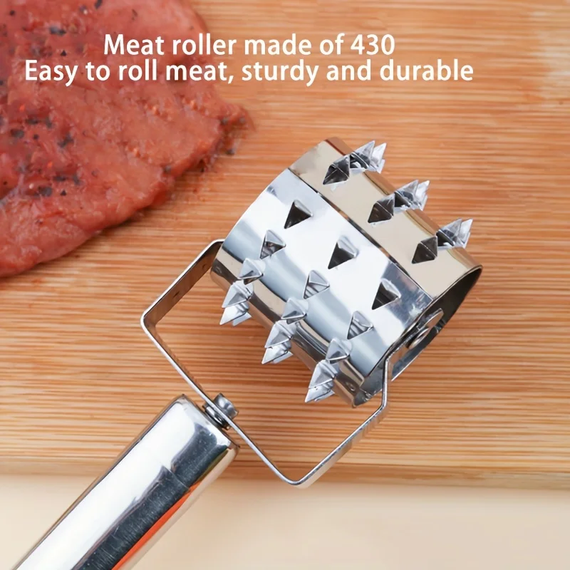 

Stainless Steel Roller Pine Meat Needle Plastic Anti Slip Handle Steak Hammer Kitchen Outdoor Barbecue Tool Kitchen Accessories