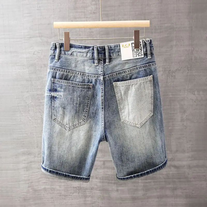 남성용 짧은 청바지 바지 포켓 세탁 블루 남성 데님 반바지 판매 한국 패션 Jorts 얇은 여름 streetwear Original Xl