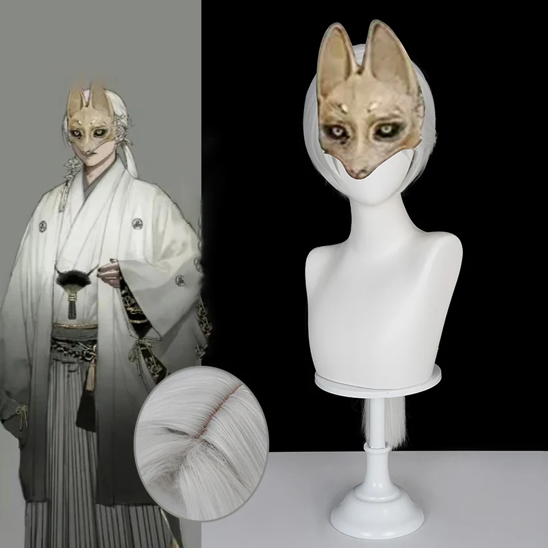Masque de renard Cosplay perruque jeu Silent Hill f blanc cheveux longs accessoires haute température fil cheveux pour homme