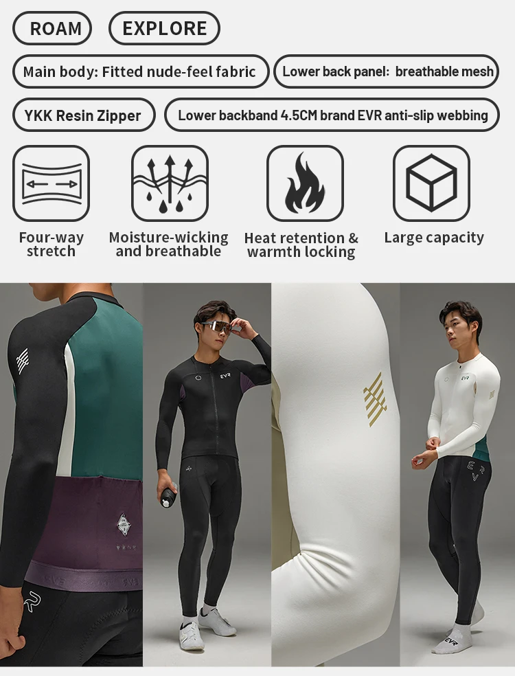 EVR Herren Winter Fleece Fahrradtrikot, Thermo-Langarm-Fahrradoberteil, winddichte, atmungsaktive Rennradjacke – Detail 4