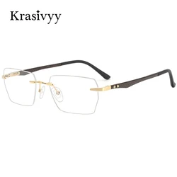 Krasivyy Carbon Fiber Rimless Glasses Frame Men Beta Titanium Square Ultralight Casual Eyeglasses Brand Quality Optical Eyewear