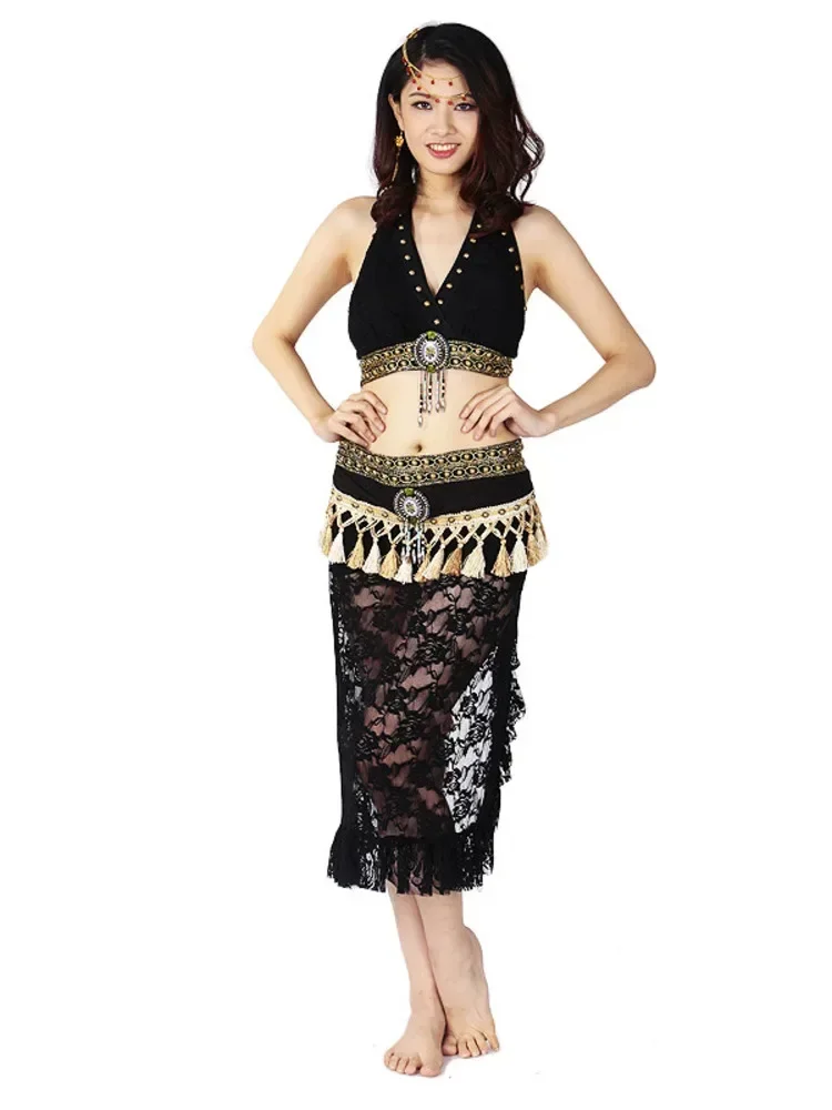 

Tribal Belly Dance Costumes Set Lace Gypsy Halloween Egyptian Belly Dancing Performance Wear Costumes Bra & Hip Scarf 2pcs