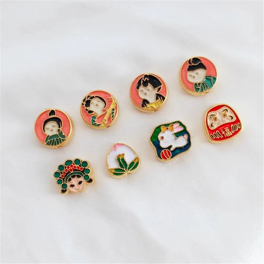 

Sand Gold Oil Drop Burnt Blue Opera Flower Actress Little Rabbit Fu Bisheng Peach Flat Round Bead Loose DIY Accessories