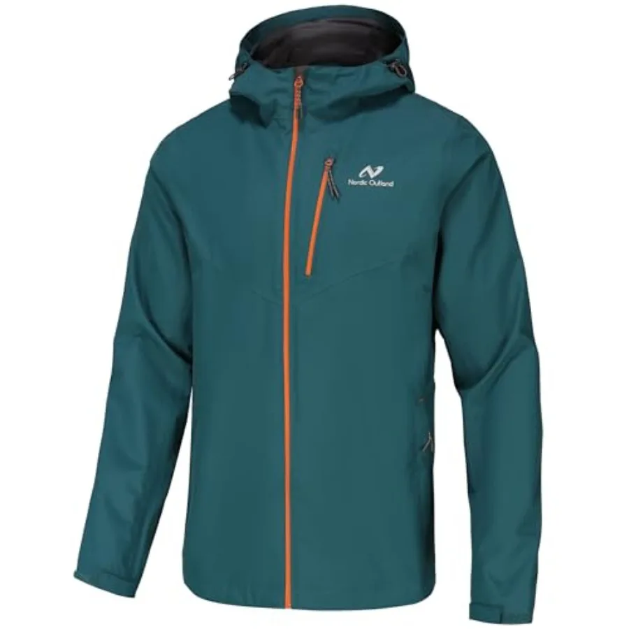

NORDIC OUTLAND Mens Lightweight Hooded Waterproof Rain Jacket Breathable Raincoat Shell for Outdoor Mountain Hiking