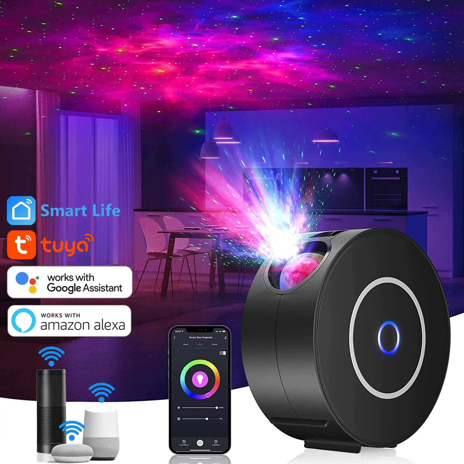 

New Projector Light Smart Life Smart Star Projector APP Work With Alexa Colorful Starry Sky LED Night Light