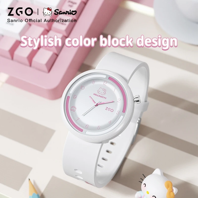 ZGO X Hello Kitty Sanrio Ladies Watch Cute And Simple Silicone Strap Luminous. Waterproof Quartz Wristwatch Gift 2135