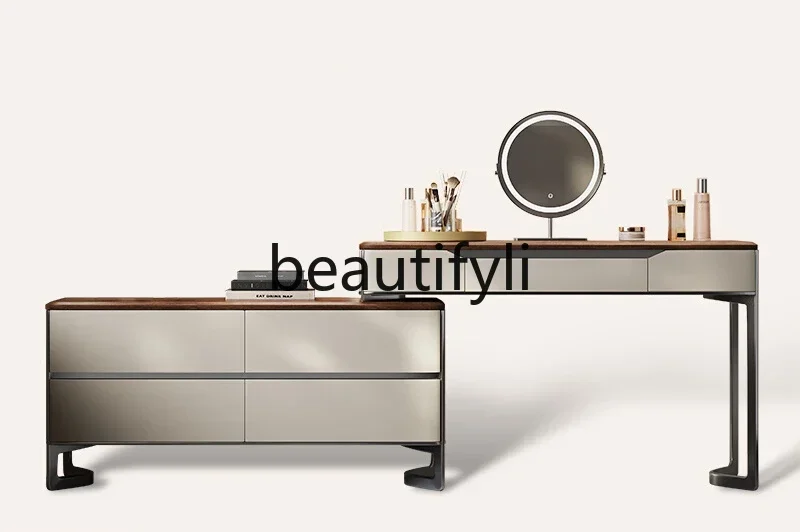 

CC Italian minimalist dresser chest integrated bedroom simple high-end light luxury walnut solid wood makeup table