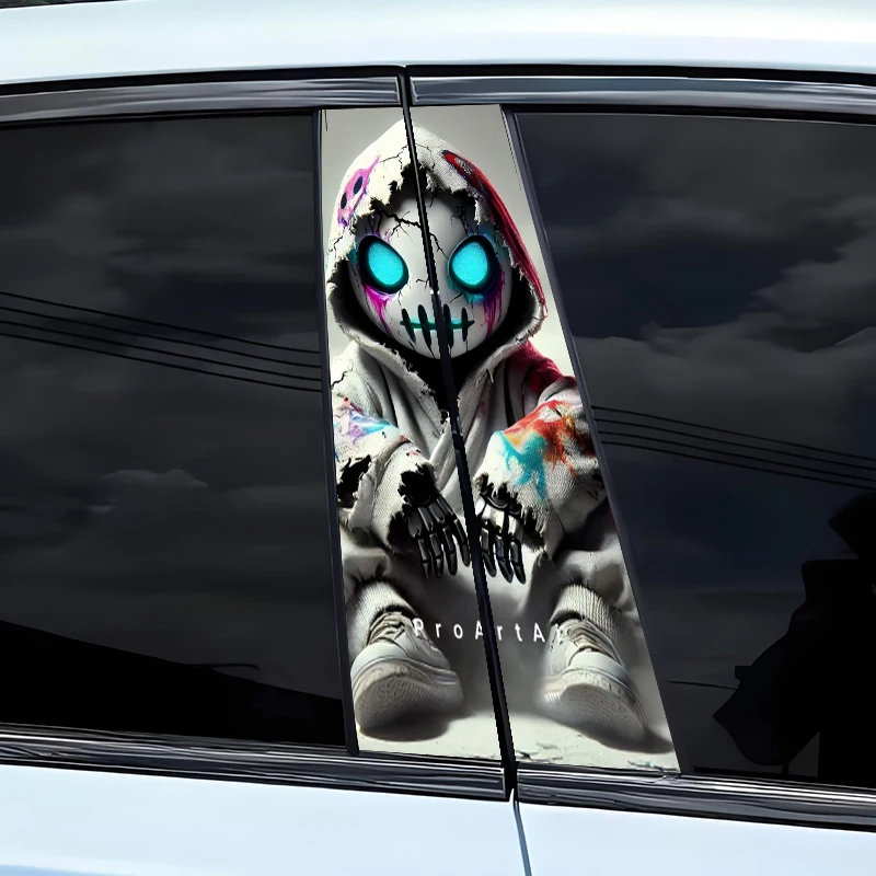 

Dark Trendy Style Skeleton Kid Car Sticker Car B-pillar Cartoon Funny Animal Sunscreen DIY Center Pillar Cover Scratch Decorativ