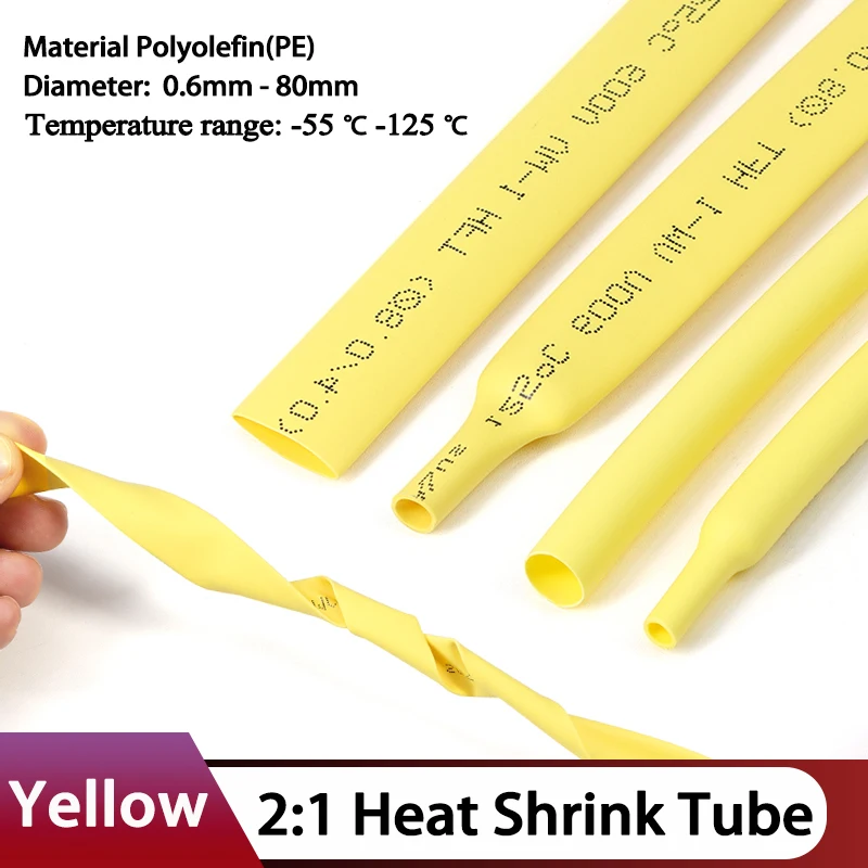 

1~10M 2:1 Yellow Dia 0.6mm~80mm Heat Shrink Tube DIY Connector Repair Electrical Insulation Protecctor Sleeve Heatshrink Tubing