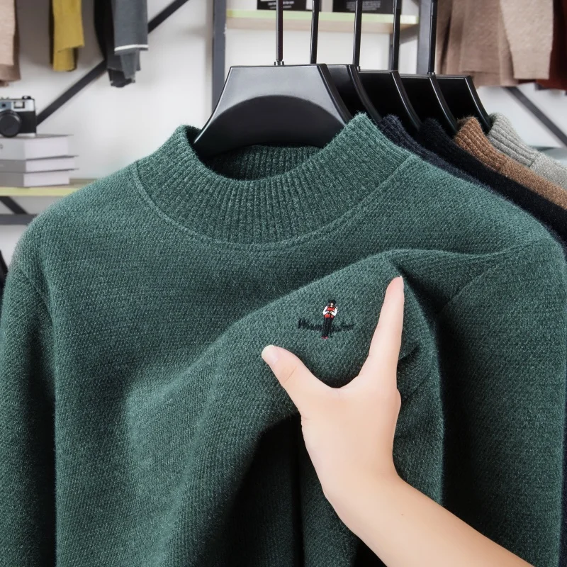 

Men's Heavy Industry Embroidered O-Neck Thick Sweater Designer Original Autumn Winter Trendy Plush Knitwear Business Menswear