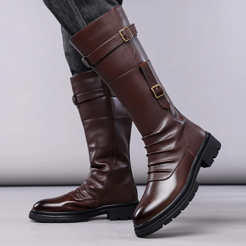 Men's Autumn Winter Vintage Outdoor Long Boots British Style Work Boots High Top Men's Leather Boots-1307