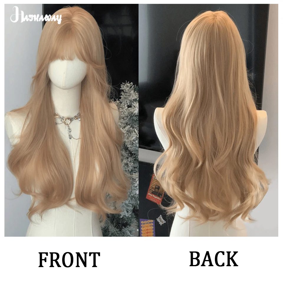 Synthetische Lolita-Perücke, Mikrolocken, langes Haar, gewelltes Haar, Milchtee, goldenes langes lockiges Haar für Mädchen, leichte Perücke, voller Kopf, Alltagskleidung, Perücke