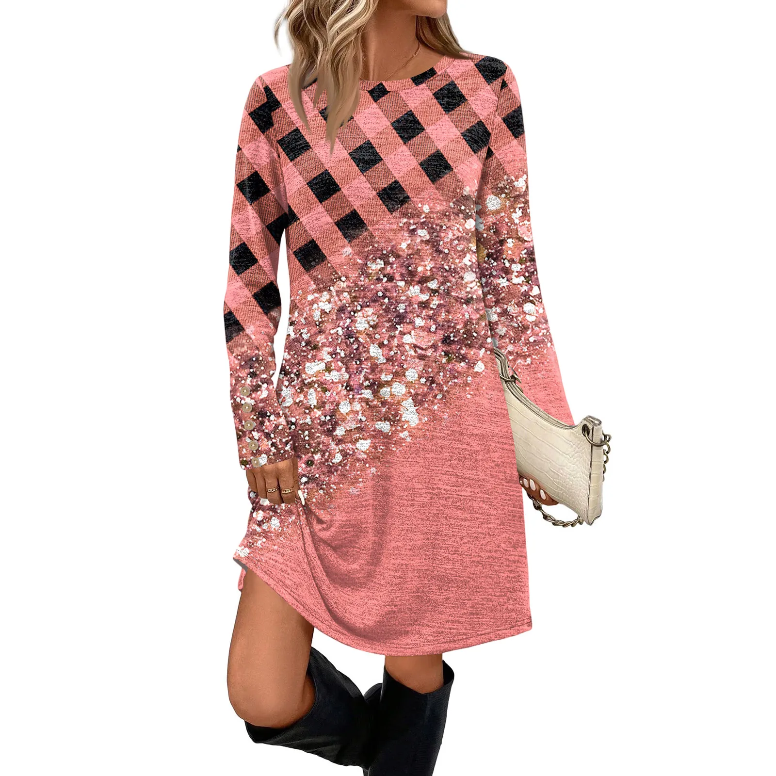 الخريف موضة ثلاثية الأبعاد طباعة بلايز كم طويل تي شيرت فستان المرأة موضة المتضخم تي شيرت الإناث امرأة الملابس فستان فيستدو #4