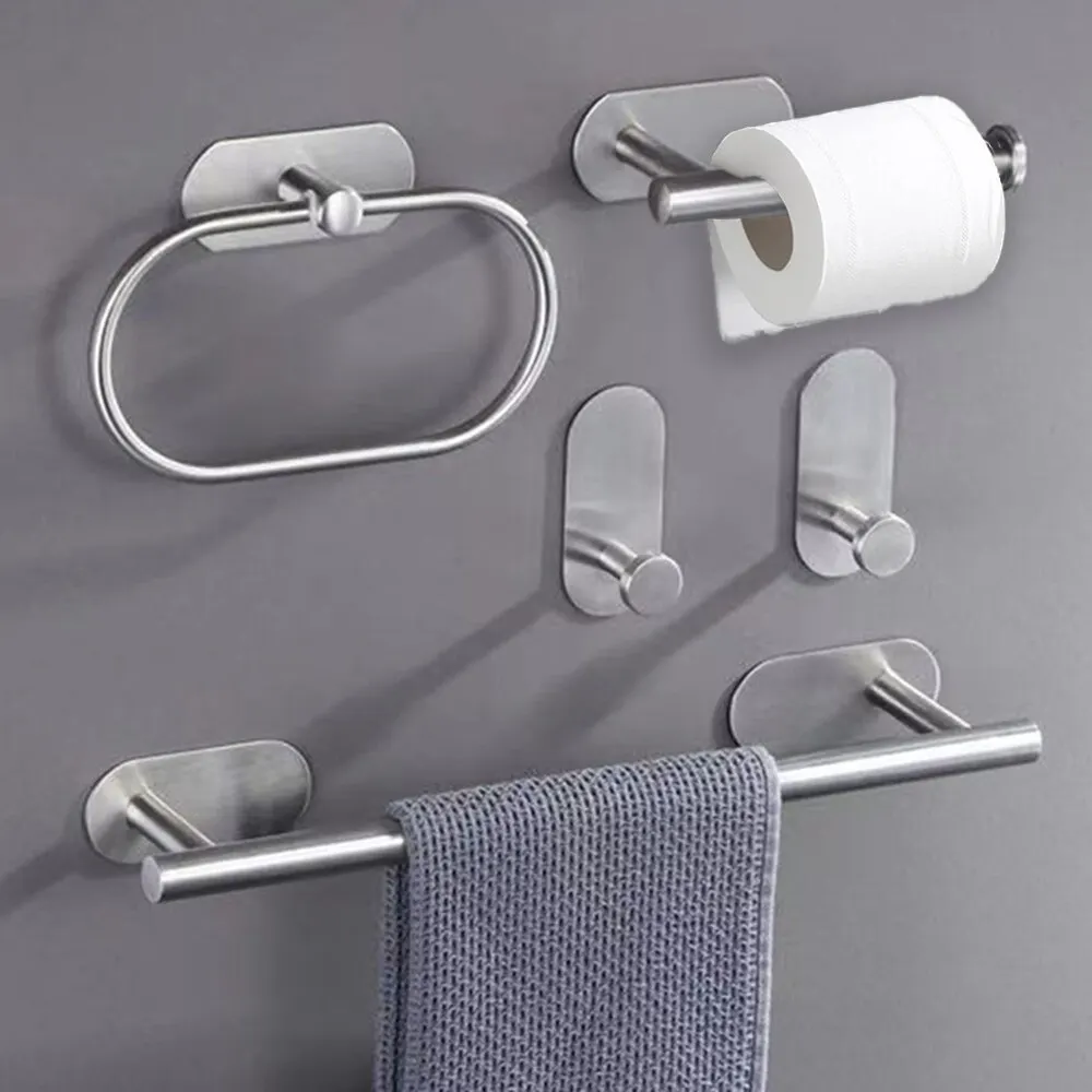 No Drilling Bathroom Accessories Sets Toilet Paper Holder Towel Rack Bar Rail Ring Robe Clothes Hook Bath Hardware Sets