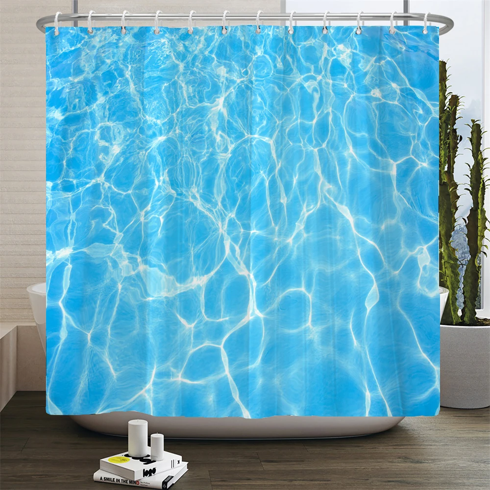 3D Blue Ocean Sea Seawater Printed Shower Curtain Set with Non-slip Toilet Lid Cover Mat Waterproof Bathing Screen Home Decor