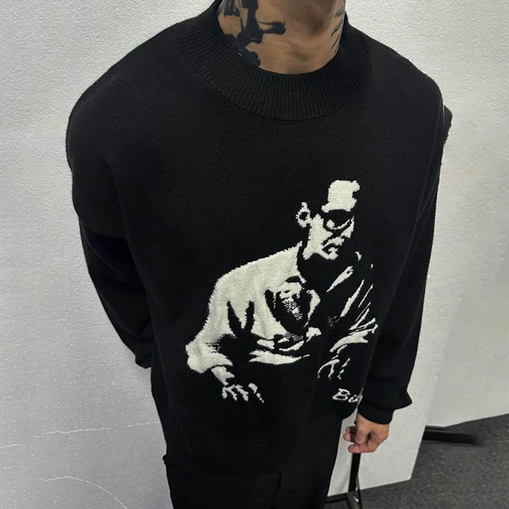 

Men's Y2k Graphic Long-Sleeved Sweater American Retro Fashion Trend High Street Loose Casual Niche Autumn New Men's Tops