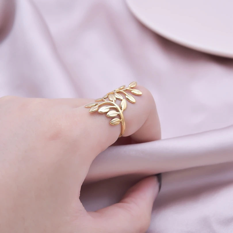 Plant Jewelry Fashion Leaf Flower Ring Open Adjustable Stainless Steel Rings For Women Men Bague Acier Inoxydables Femme Party