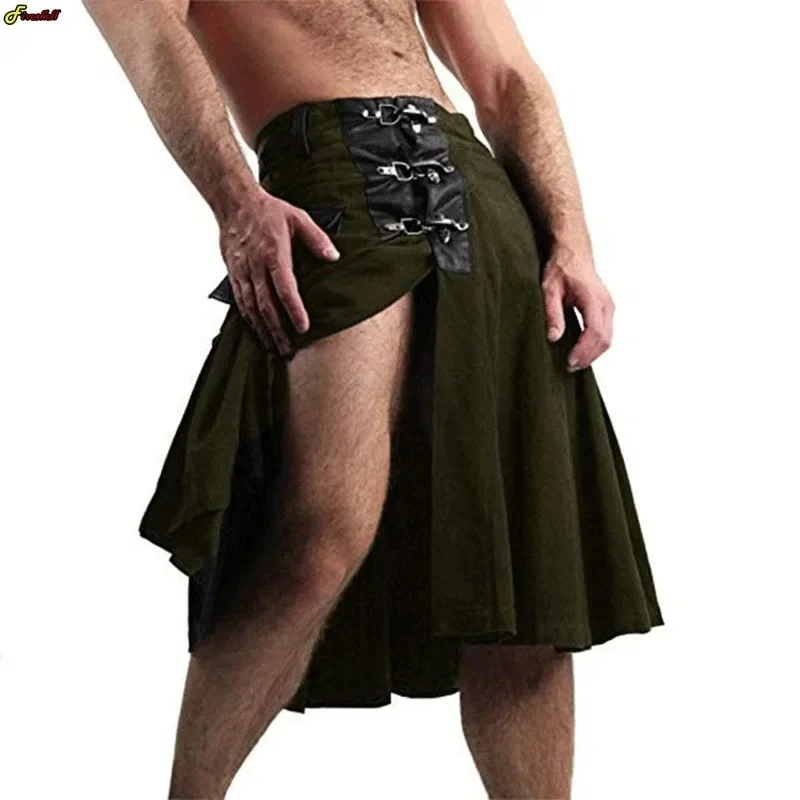 Middeleeuwse retro heren Schotse kilt traditionele vakantiekostuums plooirok cargo rok kostuum nationale tartan cosplay rok