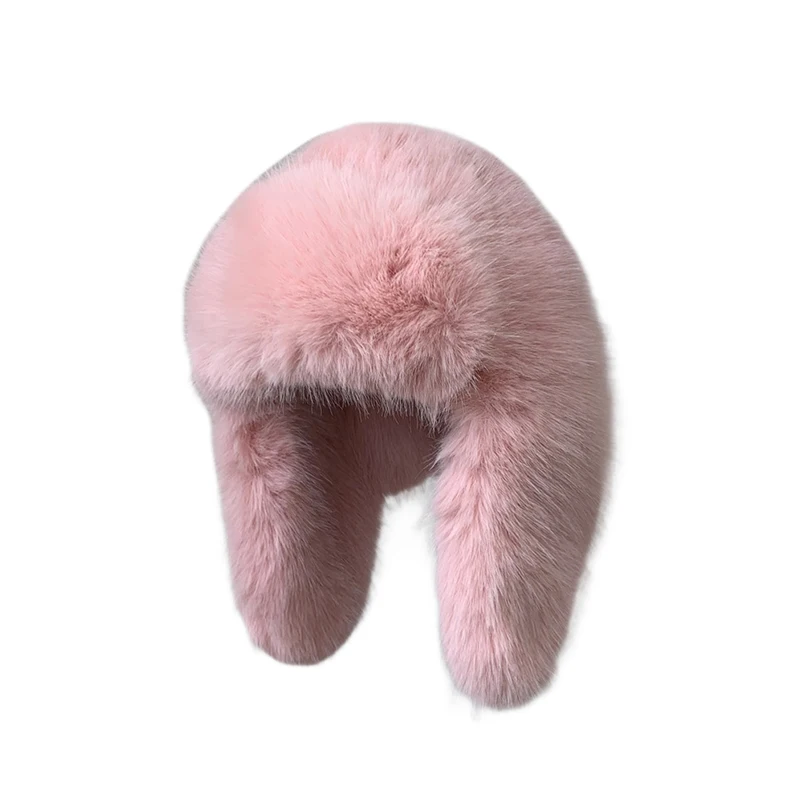 2024 Winter Women Fluffy Furry Faux Fox Fur Bomber Hats Flaps