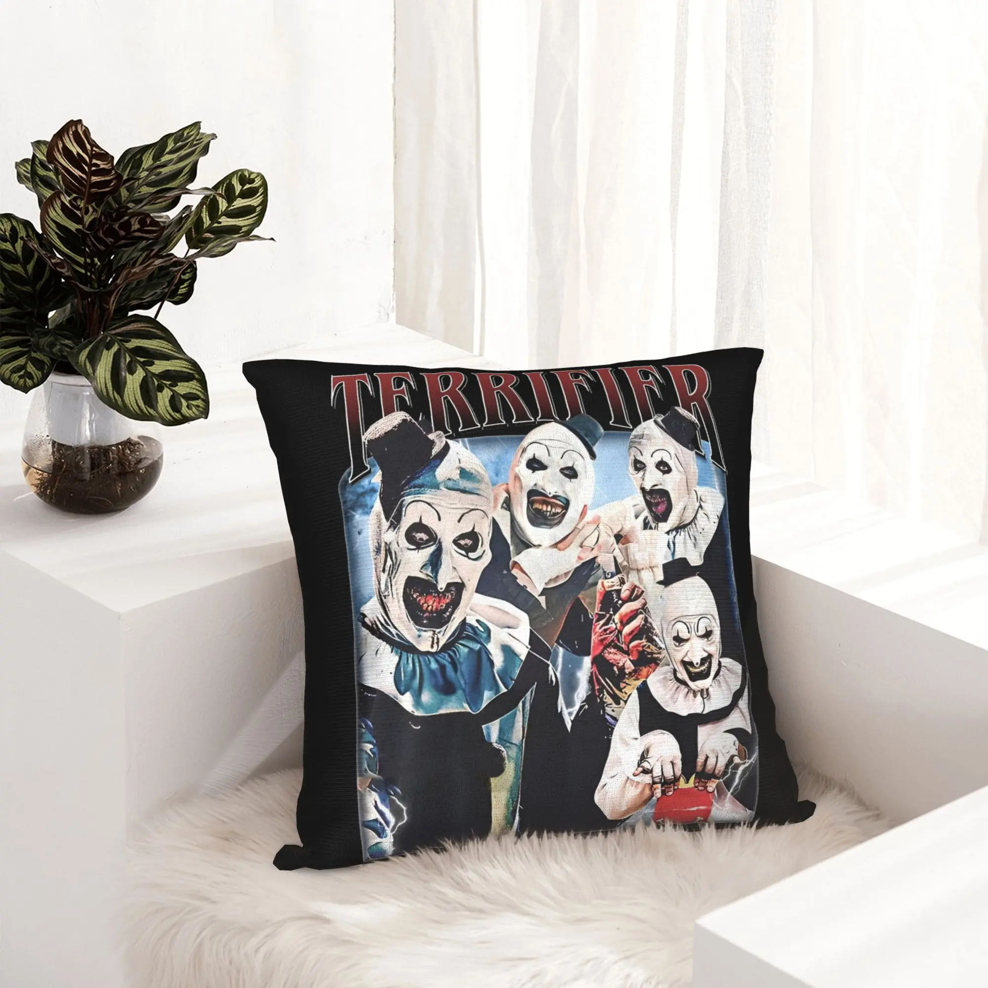 Terrifier Horror Movie Pillowcase Soft Fabric Cushion Cover Decorations  Throw Pillow Case Cover Home Dropshipping 18''