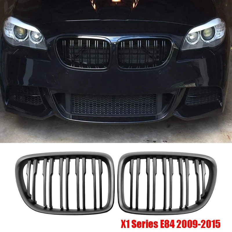 Matte Black Front Hood Kidney Grille Sport Grill Replacement Dual Slat For-BMW E84 X1 4-Door 2009-2015