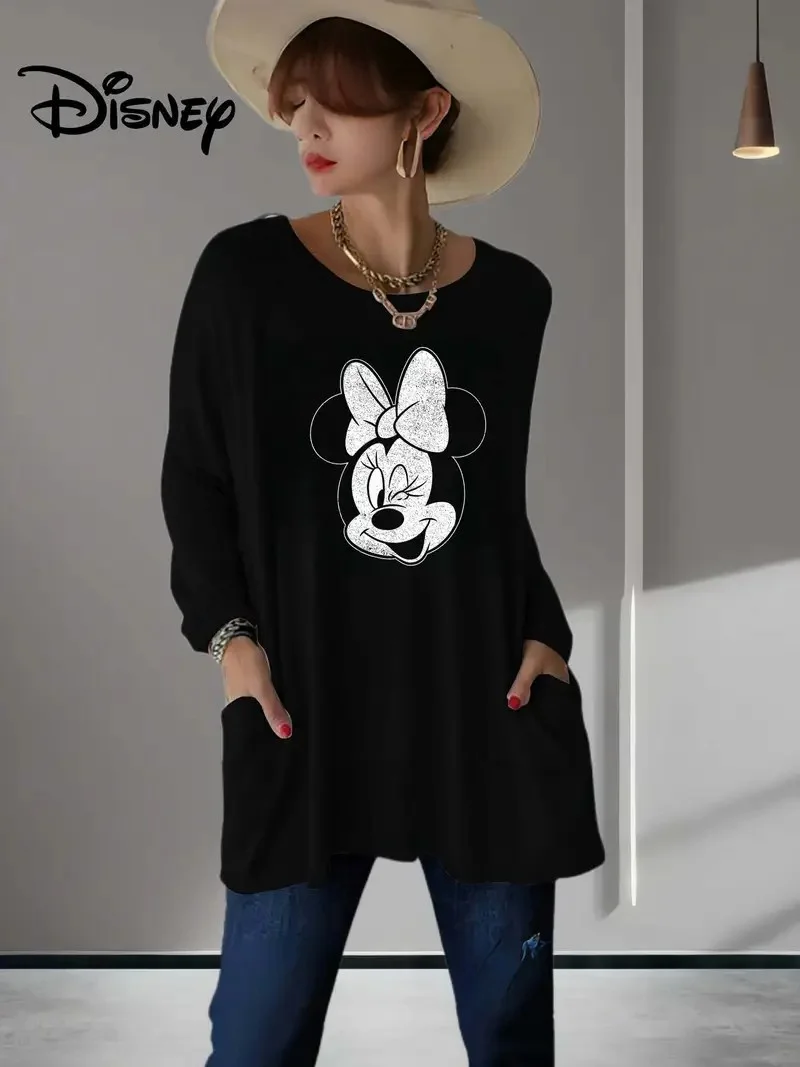حجم كبير المرأة ديزني غرزة طباعة موضة الخامس الرقبة طويلة الأكمام تي شيرت السيدات عادية بسيطة تي شيرت 2026 #3
