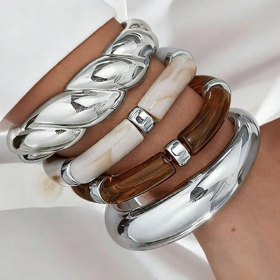 Vintage Minimalist Resin Acrylic Bracelet Bangle Set