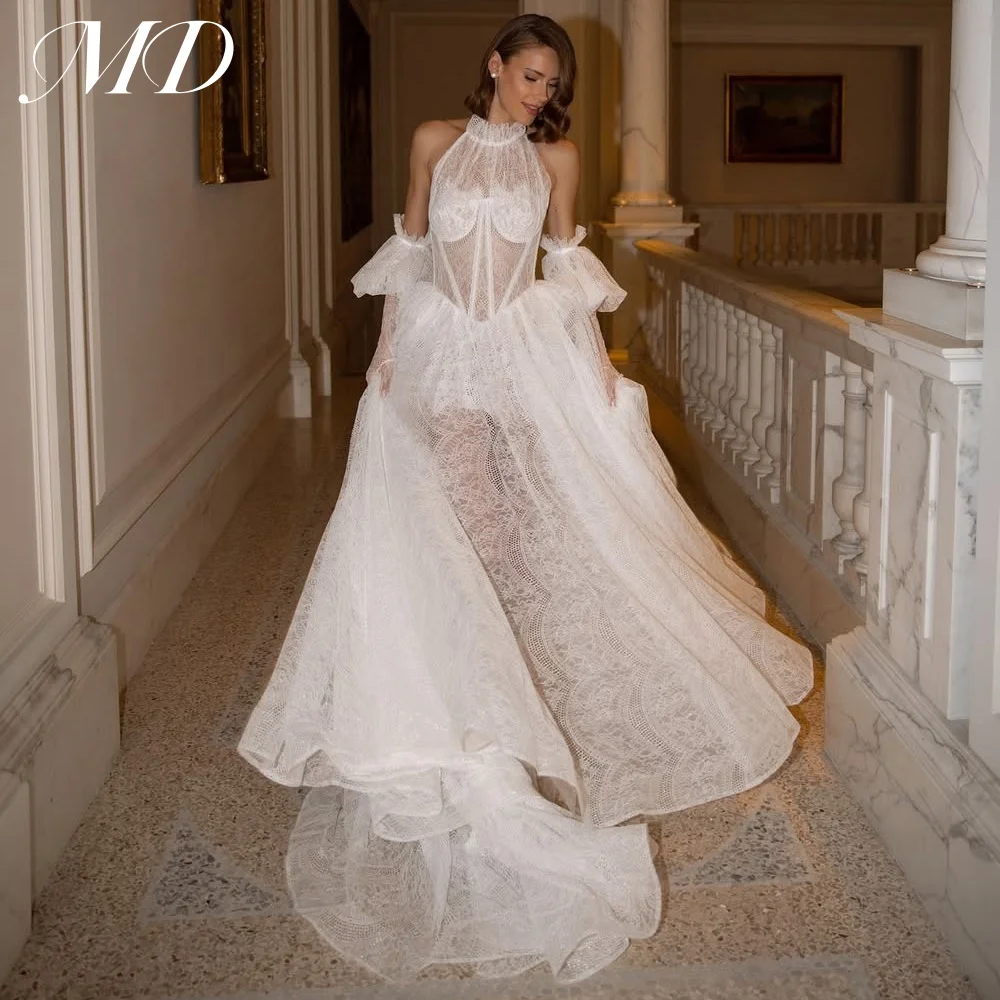 

MD New Elegant A-line Halter Wedding Dresses Illusion Perspective Lace Bridal Gown Floor-Length Vestido De Noiva Customized 2025