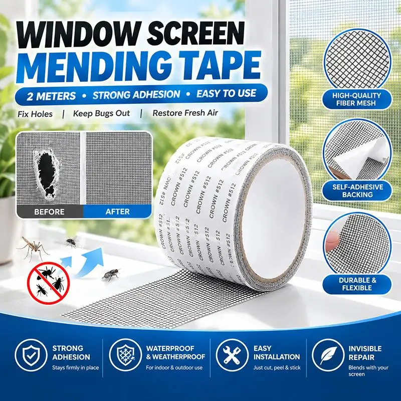 Strong Adhesive Window Screen Repair Tape 2 Meters Per Roll Weather Resistant Fix Net Holes for Porch Screen Door