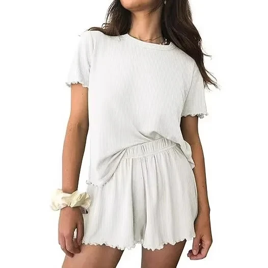 

Round Neck Short-sleeved Solid Color Pullover T-shirt Casual Shorts Two-piece Set Womens Vacation Style Versatile Commuting Suit