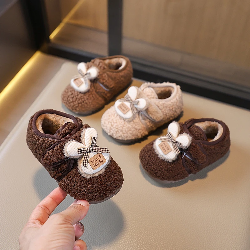 

Fashion Children's Cotton Shoes 2025 Korean Style New Cute Rabbit Decoration Anti Slip Warm Boots Baby Cotton Shoes 23~34 Yards