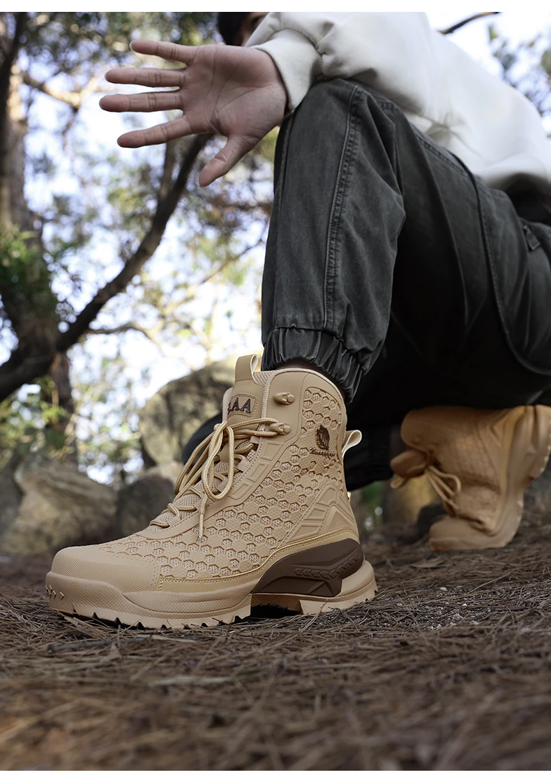 Neue Hochwertige Leder-Arbeitsstiefel für Herren, Hohe Herren-Wüstenkampfstiefel, Rutschfeste Outdoor-Wanderschuhe, Herren-Motorradstiefel – Detail 10