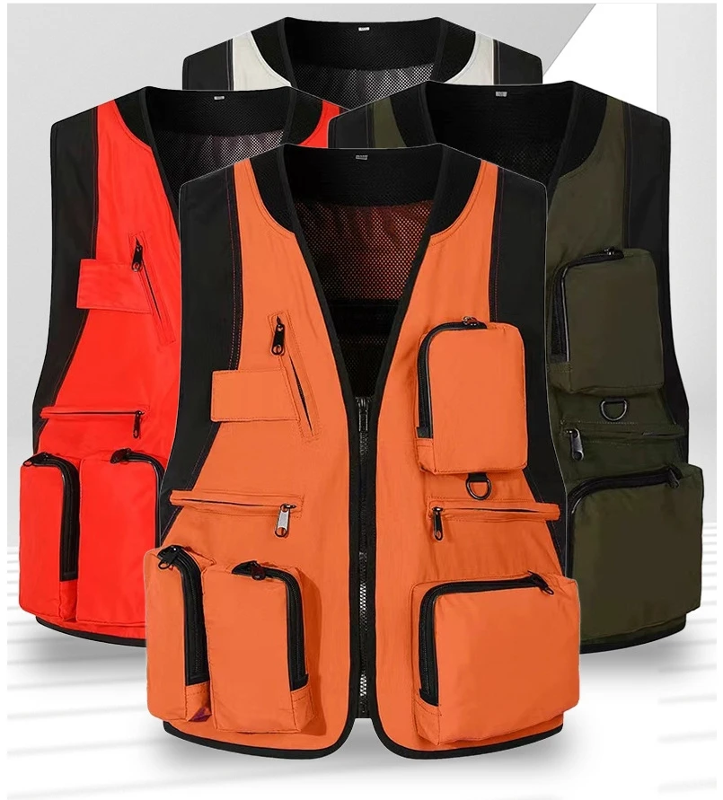 

2025 New Men Multi Pocket Vest Summer New Male Casual Thin Sleeveless Jacket With Many Pockets Mens Photographer Baggy Waistcoa