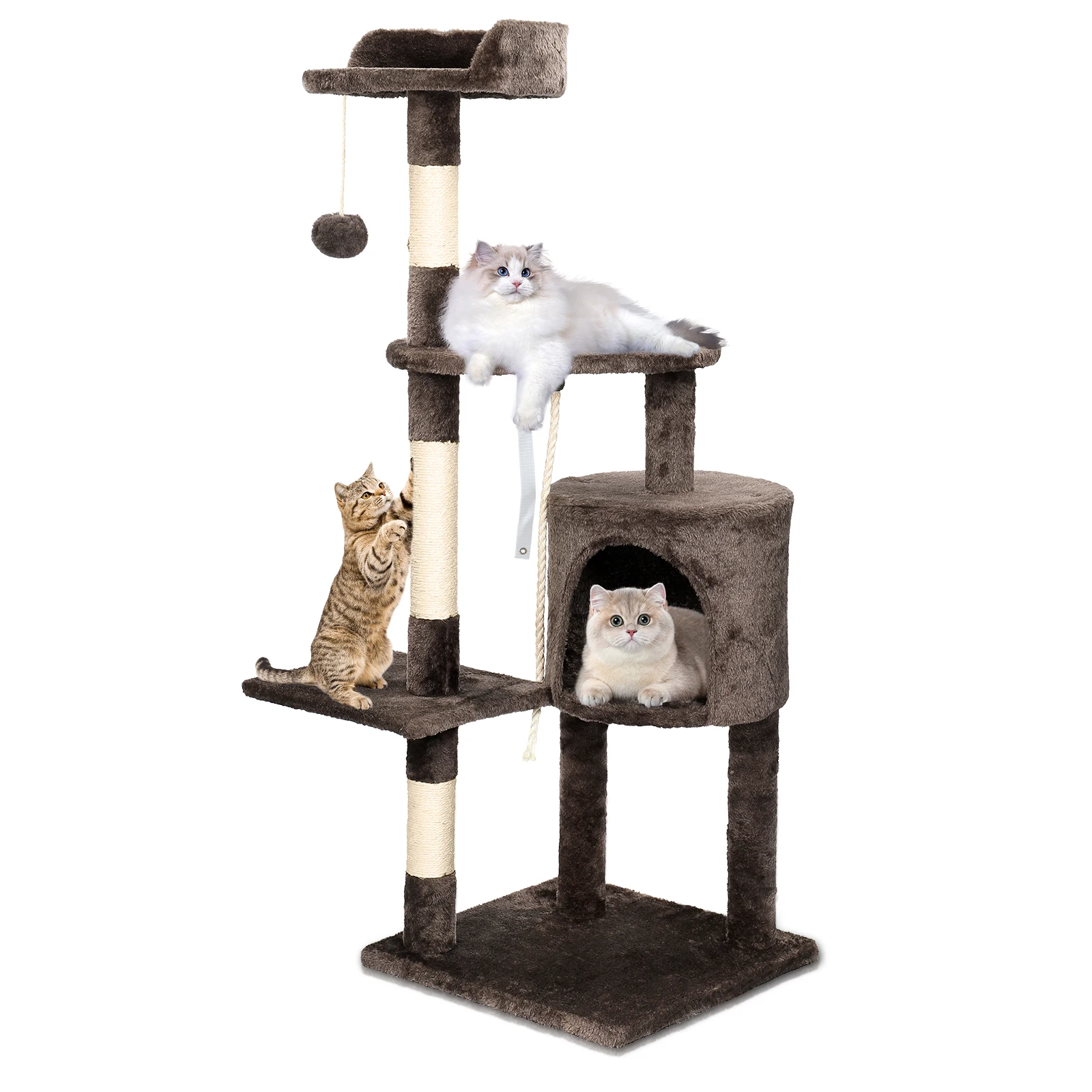 SKSBTF Katzenbäume, Turm-Katzen-Klettergerüst für Hauskatzen mit Kratzbäumen, Katzenhaus, gepolsterte obere Sitzstangen und Eigentumswohnung, Katzenspielzeug