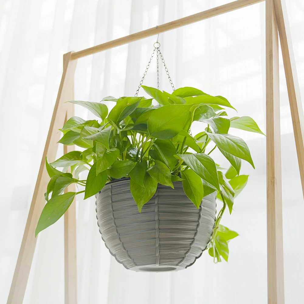 Indoor&outdoor plastic small round plant pot self watering hanging flowerpot decor planter holder for balcony desktop