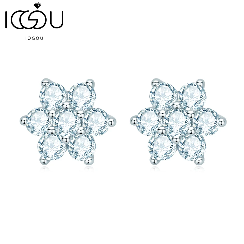 

IOGOU 925 Sterling Silver 3.5mm Round Moissanite Stud Earrings Classic Fashion Exquisite Flower Shape Earrings Jewelry For Women