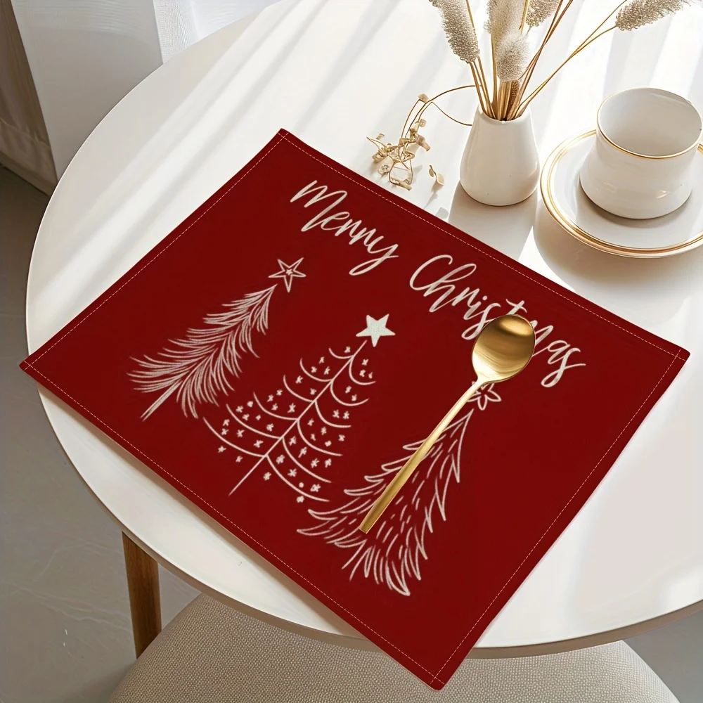 VIKAMA 4-teilige burgunderrote Weihnachtsbaum-Tischsets, Familientreffen, Weihnachtsfeiern, Urlaub, Tischdekoration, Zubehör