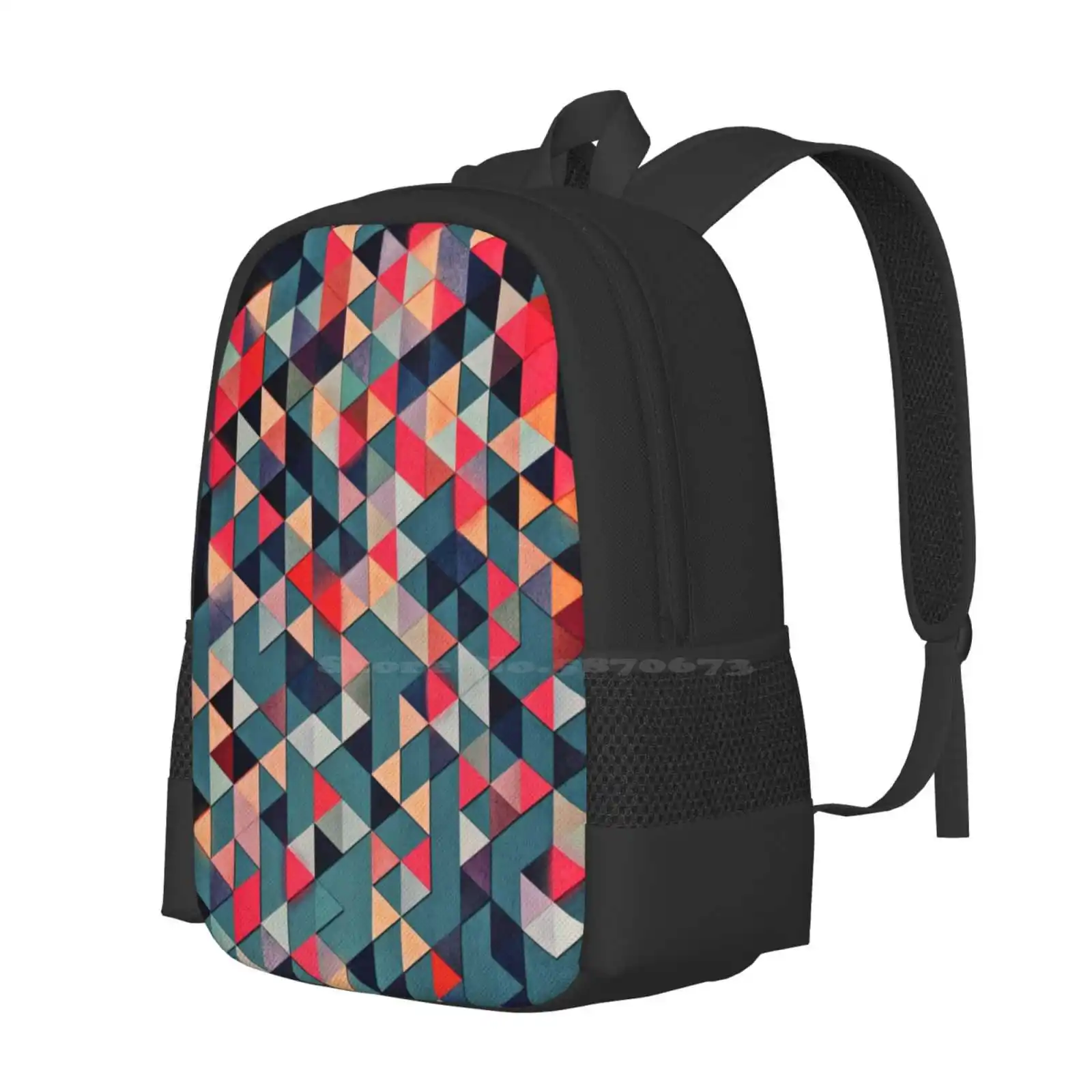 Drop Down Hot Sale Backpack Fashion Bags Drop Down Patterndesign Geometric Triangles Abstractart Simple Gravity Multicolor